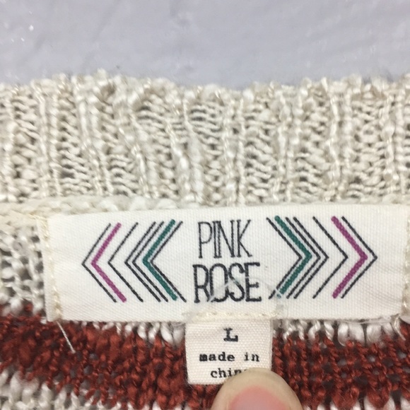 Pink Rose Creme & Burnt Orange Striped Sweater Top - Picture 4 of 10